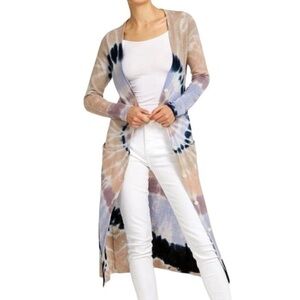 Autumn Cashmere Tan Blue Tie Dye Button Long Duster Maxi Cardigan‎ Size XS